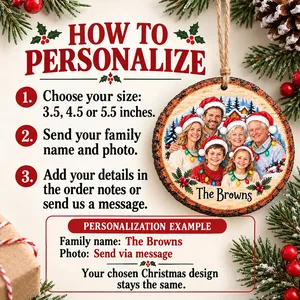 Personalized Snowy Pine Forest Christmas Ornament - Custom Family Photo and Name