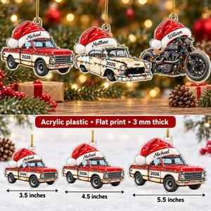 Custom Classic Vehicle Acrylic Christmas Ornament - Personalized Name and Year