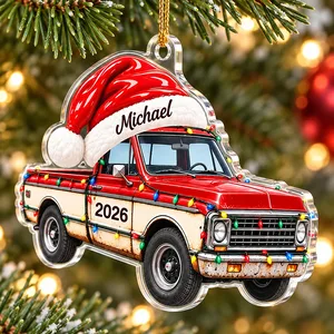 Custom Classic Vehicle Acrylic Christmas Ornament - Personalized Name and Year