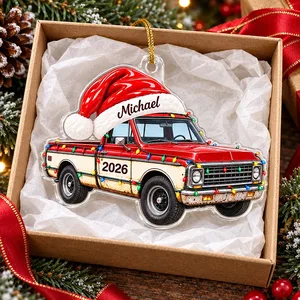 Custom Classic Vehicle Acrylic Christmas Ornament - Personalized Name and Year