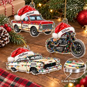 Custom Classic Vehicle Acrylic Christmas Ornament - Personalized Name and Year