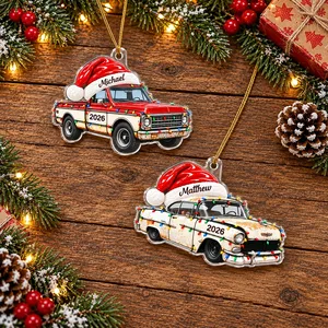 Custom Classic Vehicle Acrylic Christmas Ornament - Personalized Name and Year