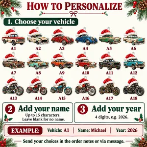 Custom Classic Vehicle Acrylic Christmas Ornament - Personalized Name and Year