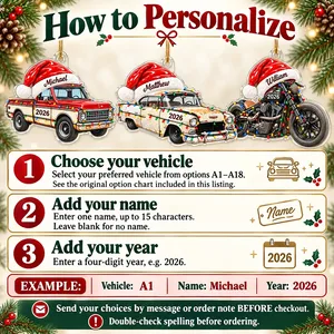 Custom Classic Vehicle Acrylic Christmas Ornament - Personalized Name and Year