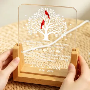 Personalized Acrylic Night Light Custom Name Memorial Cardinal Family Tree In Loving Memory Gift Three Color LED Lamp Bereavement Keepsake