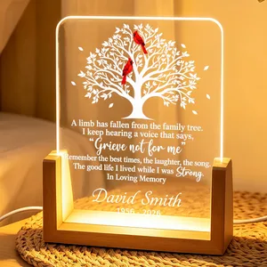 Personalized Acrylic Night Light Custom Name Memorial Cardinal Family Tree In Loving Memory Gift Three Color LED Lamp Bereavement Keepsake