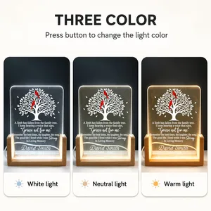 Personalized Acrylic Night Light Custom Name Memorial Cardinal Family Tree In Loving Memory Gift Three Color LED Lamp Bereavement Keepsake