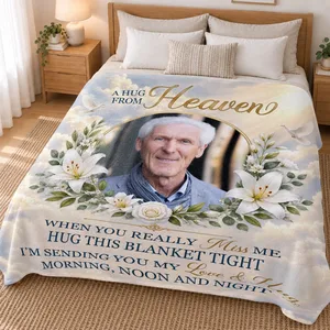 Custom Photo Memorial Blanket, Personalized A Hug From Heaven Remembrance Throw, In Loving Memory Keepsake, Sympathy Gift for Family