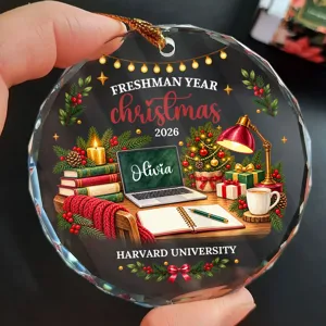 Freshman Christmas Glass Ornament