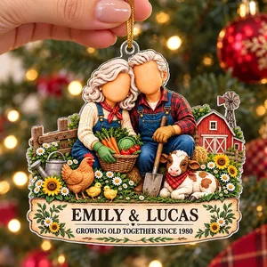 Growing Old Together on the Farm – Personalized Acrylic Ornament, Custom Farmer Couple Names & Year, Anniversary Gift for Grandparents