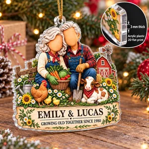 Growing Old Together on the Farm – Personalized Acrylic Ornament, Custom Farmer Couple Names & Year, Anniversary Gift for Grandparents