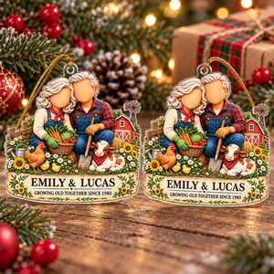 Growing Old Together on the Farm – Personalized Acrylic Ornament, Custom Farmer Couple Names & Year, Anniversary Gift for Grandparents