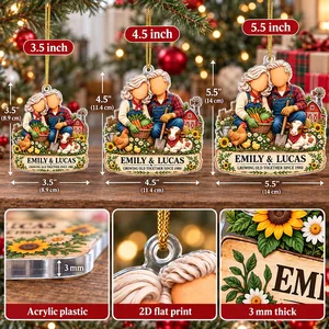 Growing Old Together on the Farm – Personalized Acrylic Ornament, Custom Farmer Couple Names & Year, Anniversary Gift for Grandparents