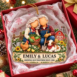 Growing Old Together on the Farm – Personalized Acrylic Ornament, Custom Farmer Couple Names & Year, Anniversary Gift for Grandparents