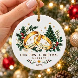 Custom First Christmas Married Rings Ornament