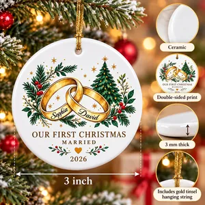 Custom First Christmas Married Rings Ornament