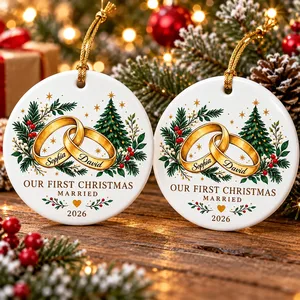Custom First Christmas Married Rings Ornament