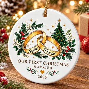 Custom First Christmas Married Rings Ornament