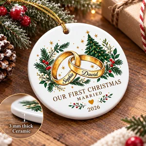 Custom First Christmas Married Rings Ornament
