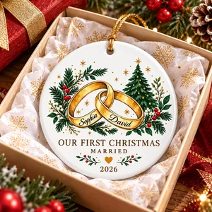 Custom First Christmas Married Rings Ornament