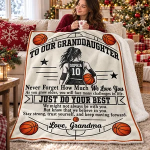 To My Granddaughter Basketball – Personalized Sherpa Fleece Blanket with Custom Name & Jersey Number, Gift from Grandma