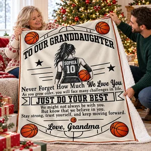 To My Granddaughter Basketball – Personalized Sherpa Fleece Blanket with Custom Name & Jersey Number, Gift from Grandma