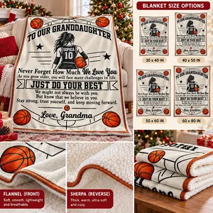 To My Granddaughter Basketball – Personalized Sherpa Fleece Blanket with Custom Name & Jersey Number, Gift from Grandma