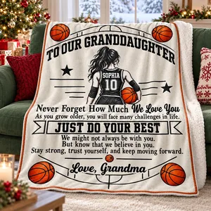 To My Granddaughter Basketball – Personalized Sherpa Fleece Blanket with Custom Name & Jersey Number, Gift from Grandma