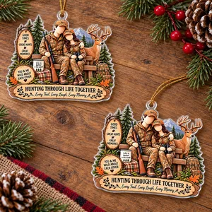 Hunting Through Life Together – Personalized Hunting Couple Acrylic Christmas Ornament with Custom Names, Gift for Hunters