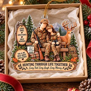 Hunting Through Life Together – Personalized Hunting Couple Acrylic Christmas Ornament with Custom Names, Gift for Hunters