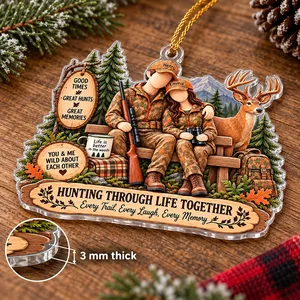 Hunting Through Life Together – Personalized Hunting Couple Acrylic Christmas Ornament with Custom Names, Gift for Hunters