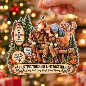 Hunting Through Life Together – Personalized Hunting Couple Acrylic Christmas Ornament with Custom Names, Gift for Hunters