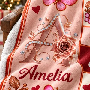 Custom Granddaughter Floral Initial Blanket