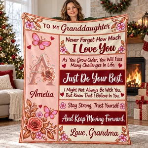 Custom Granddaughter Floral Initial Blanket
