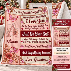 Custom Granddaughter Floral Initial Blanket