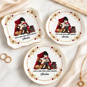 Personalized Ring Dish Custom Name – Theater Lover Gift for Actress Drama Student, Musical Theatre Jewelry Holder, Stage Lover Keepsake Gift