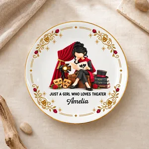 Personalized Ring Dish Custom Name – Theater Lover Gift for Actress Drama Student, Musical Theatre Jewelry Holder, Stage Lover Keepsake Gift