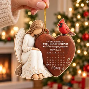 Custom Angel Heart Memorial Calendar Ornament