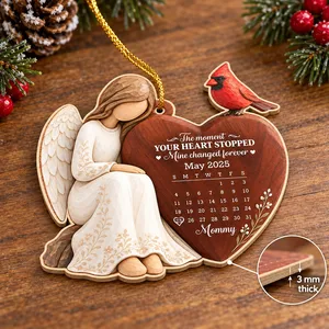 Custom Angel Heart Memorial Calendar Ornament