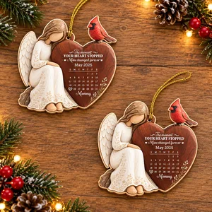 Custom Angel Heart Memorial Calendar Ornament