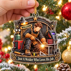 Personalized Acrylic Christmas Ornament Custom Name – Welder Gift for Dad Husband, Welding Workshop Keepsake, Metalworker Christmas Tree Decor Gift