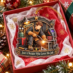 Personalized Acrylic Christmas Ornament Custom Name – Welder Gift for Dad Husband, Welding Workshop Keepsake, Metalworker Christmas Tree Decor Gift