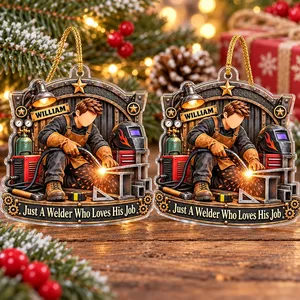 Personalized Acrylic Christmas Ornament Custom Name – Welder Gift for Dad Husband, Welding Workshop Keepsake, Metalworker Christmas Tree Decor Gift