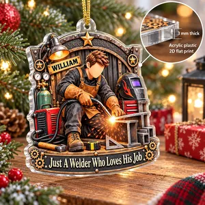 Personalized Acrylic Christmas Ornament Custom Name – Welder Gift for Dad Husband, Welding Workshop Keepsake, Metalworker Christmas Tree Decor Gift
