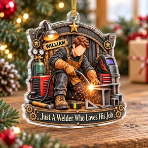Personalized Acrylic Christmas Ornament Custom Name – Welder Gift for Dad Husband, Welding Workshop Keepsake, Metalworker Christmas Tree Decor Gift