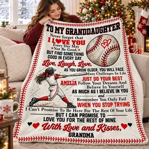 Personalized Fleece Sherpa Blanket Custom Name – To My Granddaughter Baseball Gift, Grandma Love Keepsake, Soft Sports Blanket for Girl, Birthday Christmas Gift