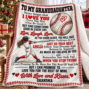 Personalized Fleece Sherpa Blanket Custom Name – To My Granddaughter Baseball Gift, Grandma Love Keepsake, Soft Sports Blanket for Girl, Birthday Christmas Gift