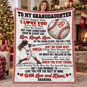 Personalized Fleece Sherpa Blanket Custom Name – To My Granddaughter Baseball Gift, Grandma Love Keepsake, Soft Sports Blanket for Girl, Birthday Christmas Gift