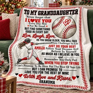 Personalized Fleece Sherpa Blanket Custom Name – To My Granddaughter Baseball Gift, Grandma Love Keepsake, Soft Sports Blanket for Girl, Birthday Christmas Gift
