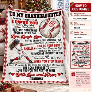 Personalized Fleece Sherpa Blanket Custom Name – To My Granddaughter Baseball Gift, Grandma Love Keepsake, Soft Sports Blanket for Girl, Birthday Christmas Gift